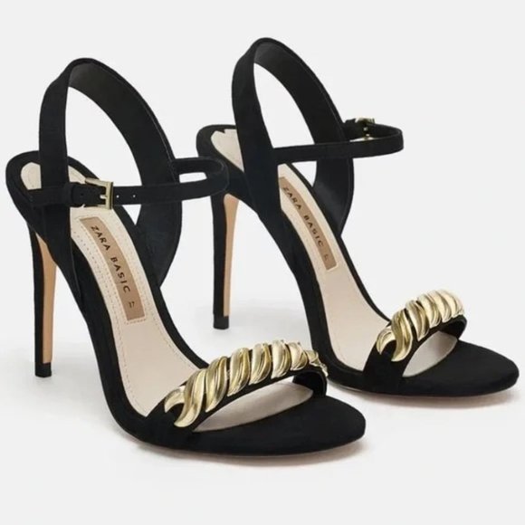 Zara Shoes - SOLD Zara Black Gold New High Heeled with Chain Sandals,  Sz 8/39